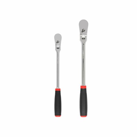 TEKTON 3/8, 1/2 Inch Drive Flex Head Comfort Grip Long Ratchet Set, 2-Piece 12, 14 in. SRH99202